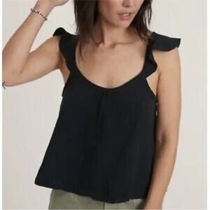 Marine Layer Jude Flutter Sleeve Tank Double Gauze Cotton Black Medium